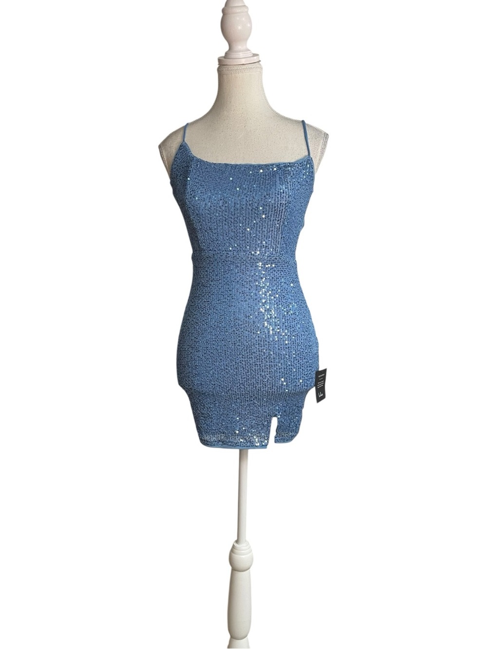 Lulus Bold Aesthetic Sequin Spaghetti Strap Bodycon Mini Dress Blue